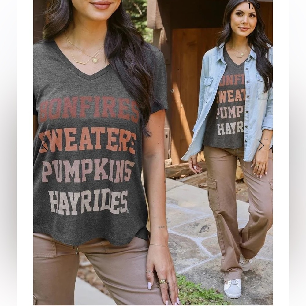 NWT Grace & Lace VIP Favorite V-Neck Graphic Tee - Fall Grace and Lace